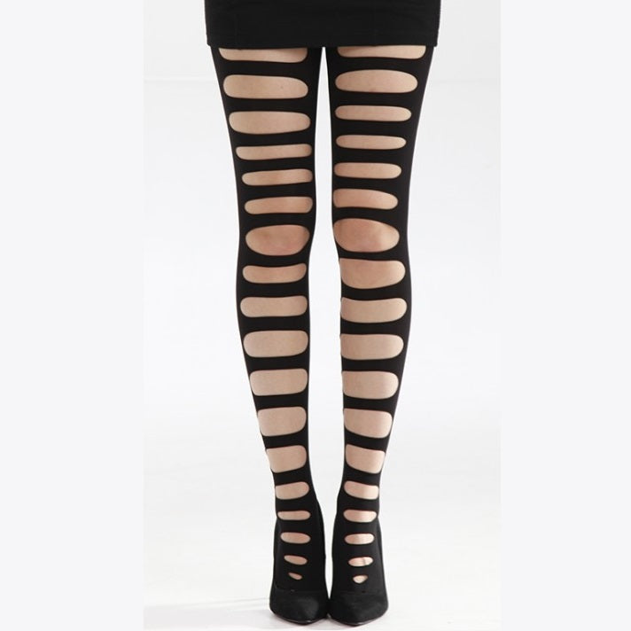 PAMELA MANN: FRONT SLASHED TIGHTS BLACK