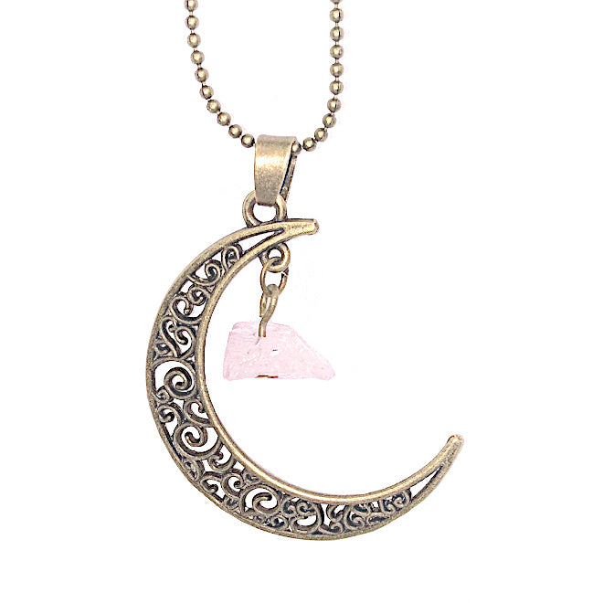 RAIN: RAWS ROSE QUARTZ CRESENT MOON PENDANT