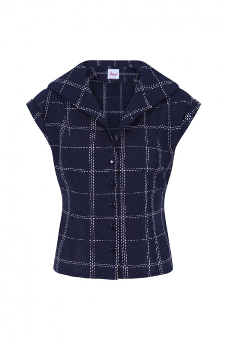 Banned: Retro Navy Button Up Blouse