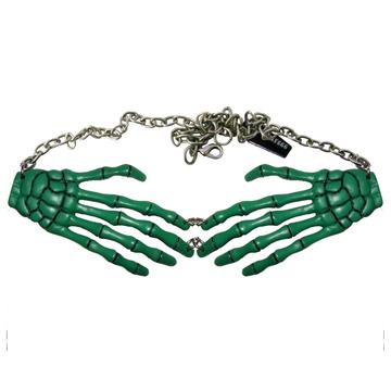 KREEPSVILLE: SKELETON BONE HAND NECKLACE GREEN