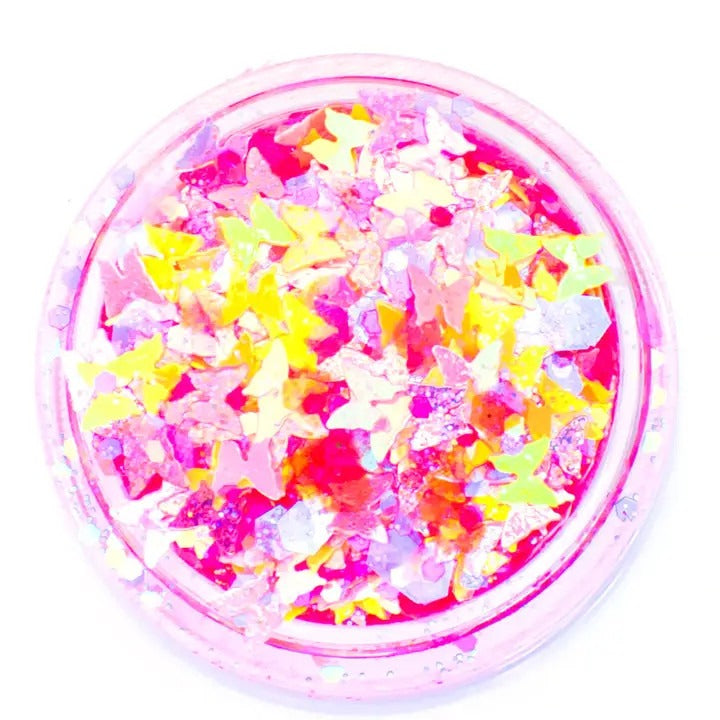 Lunautics: Paris - Pink and Yellow Butterfly Chunky Glitter