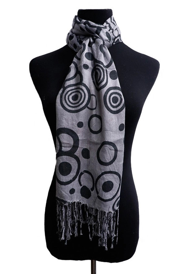 Cap Zone: Fringe Trim Viscose Oblong Shawl Scarf