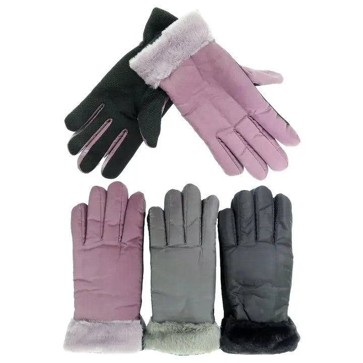 Cap Zone: Faux Fur Cuffed Nylon Winter Gloves