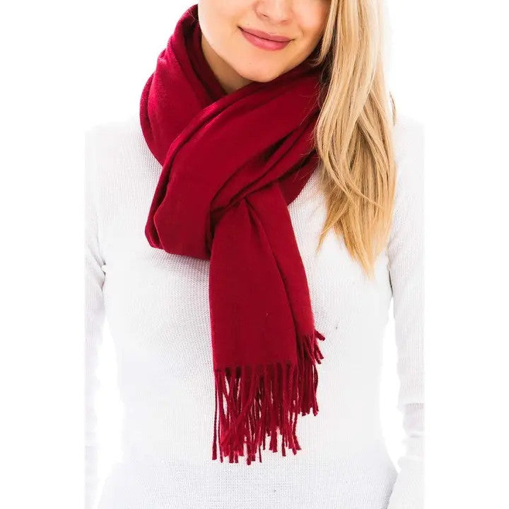Cap Zone: Solid Color Weaved Fringed Oblong Scarf