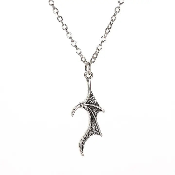 Salina: Goth Bat Wing Necklace - Silver