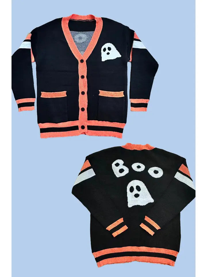 MS: Black & Orange Varsity Ghost Sweater