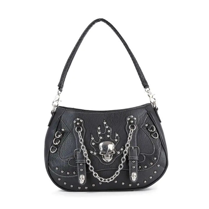 HE: Stud & Chain Skull Hobo Handbag