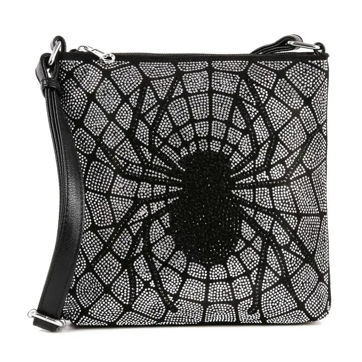 HE: Rhinestoned Spider Design Crossbody Bag