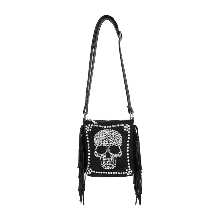 HE: Skull Accented Fringe Shoulder Bag