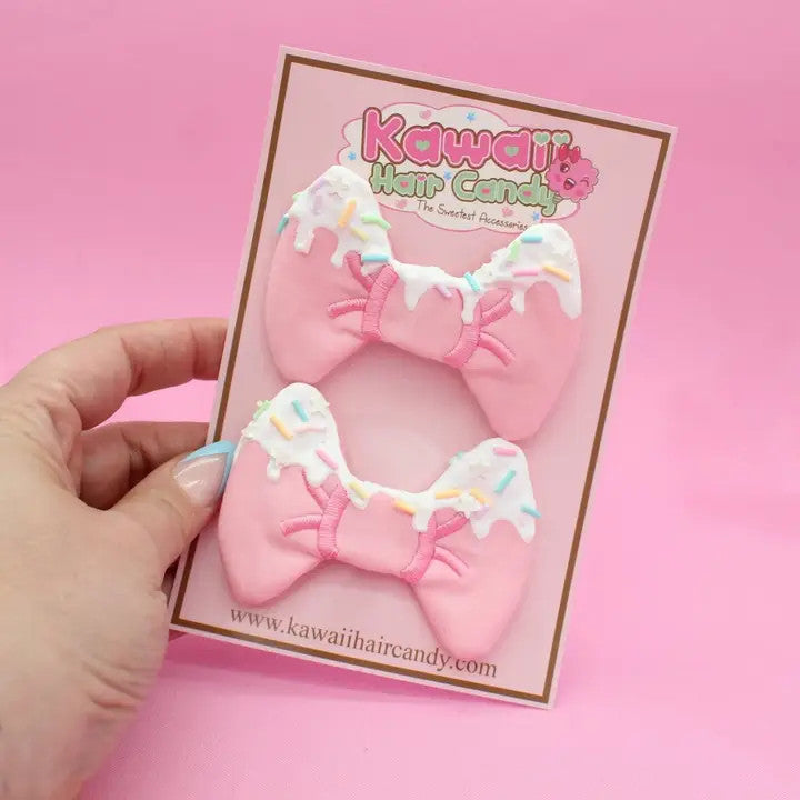 Kawaii: Cute Pastel Frosted Bow Tie Hair Clip 2-pack