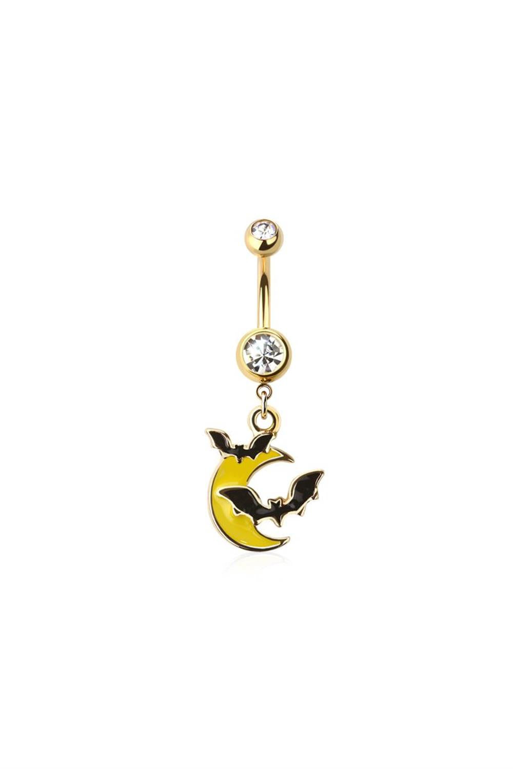 Crave: 316L SS Bat Moon CZ Dangle Belly Ring