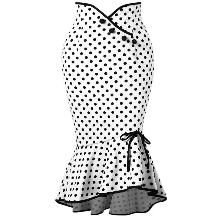 Salina: Dot Print Lace-Up Fishtail Skirt