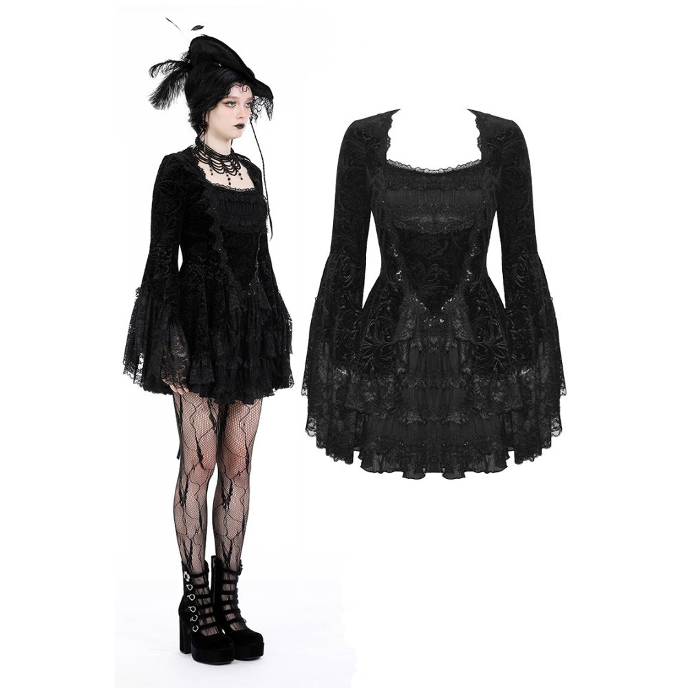 Dark In Love: Goth Lace Trim Velvet Dress