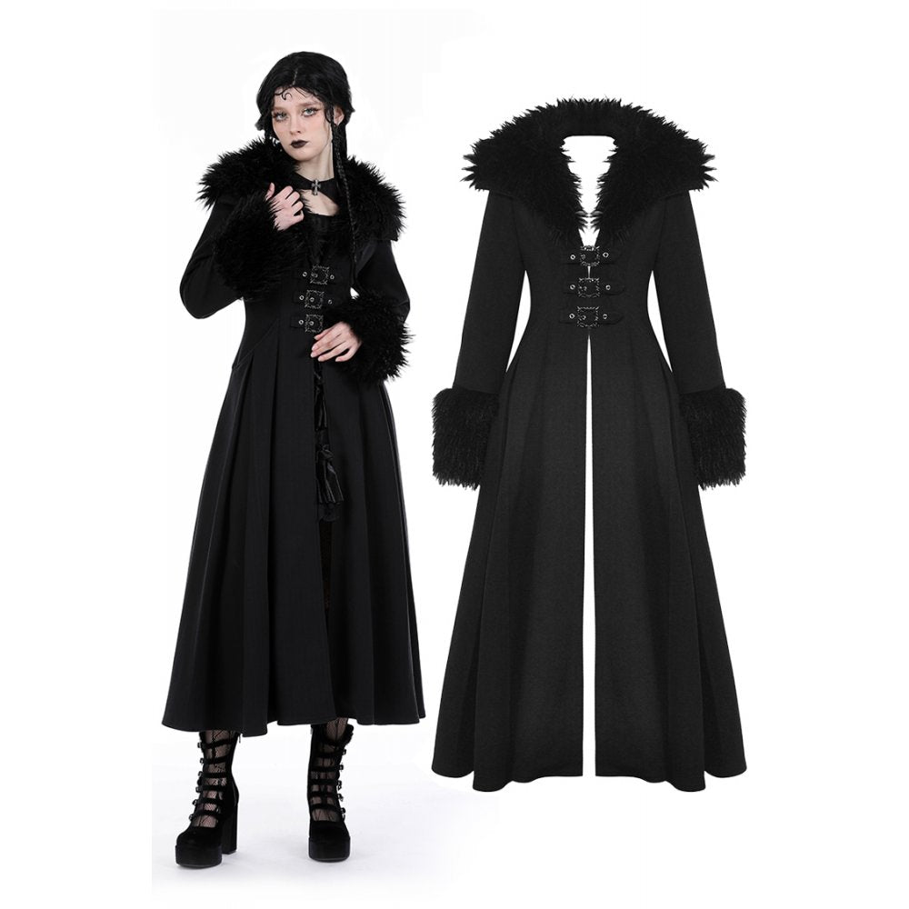 Dark In Love: Goth Faux Fur Woolen Maxi Coat