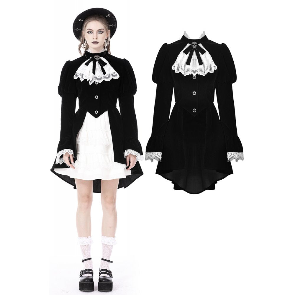 Dark In Love: Goth Retro Scholar Frilly Velvet Coat