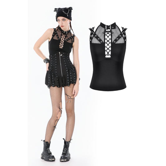 Dark In Love: Punk Mesh Strap Lace-Up Top