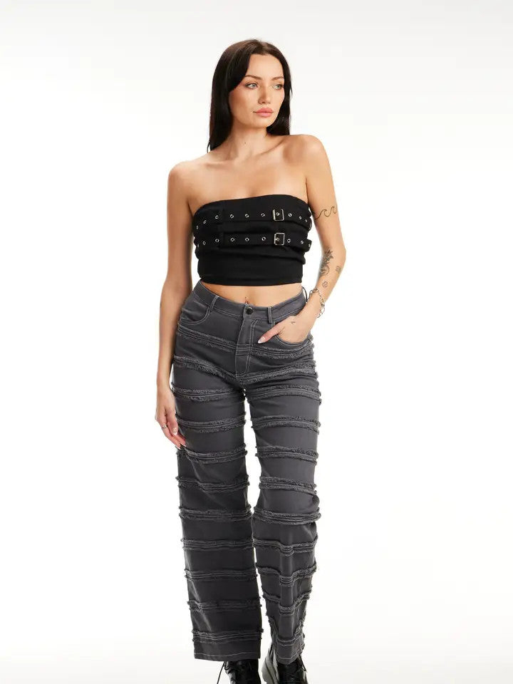 PD: Dual Buckle Black Bandeau Top