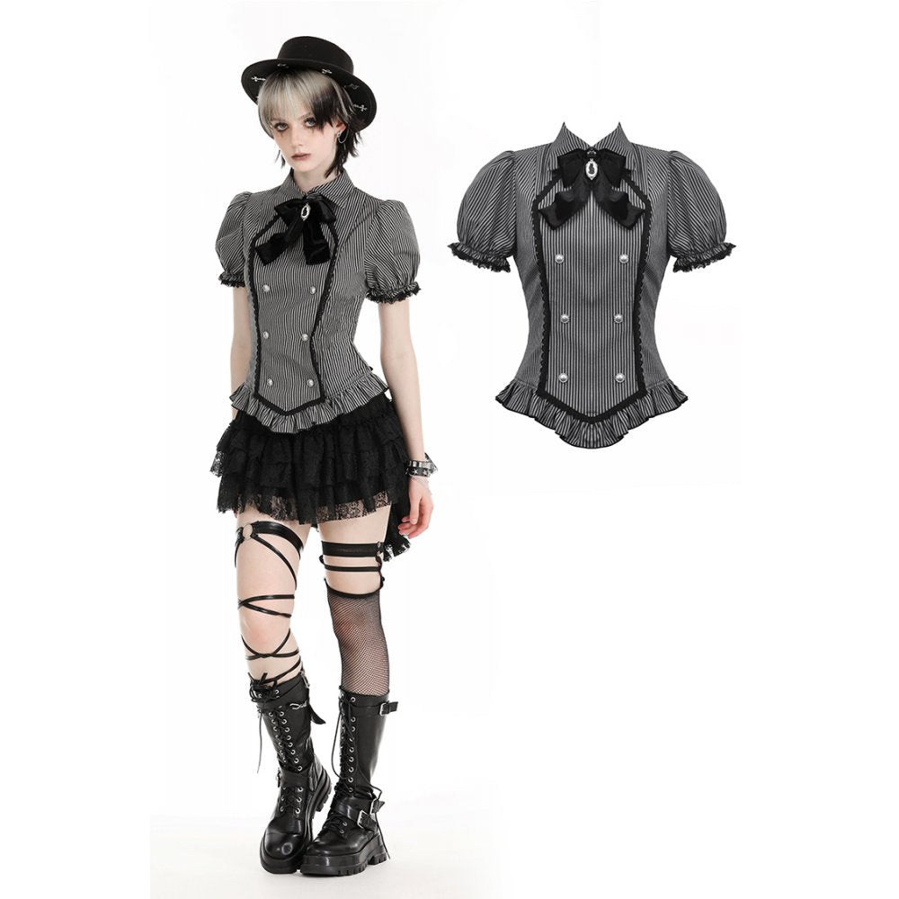 Dark In Love: Academic Grey Striped Blouse