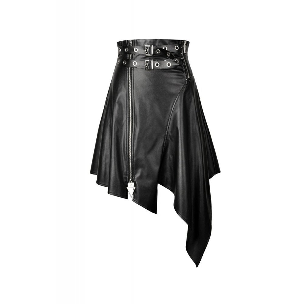 Dark In Love: Punk Faux Leather Irregular Midi Skirt