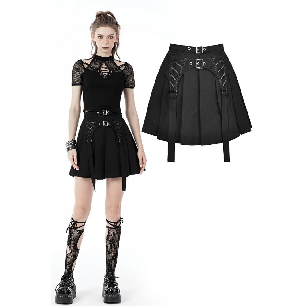 Dark In Love: Double Buckle Pleated Skirt
