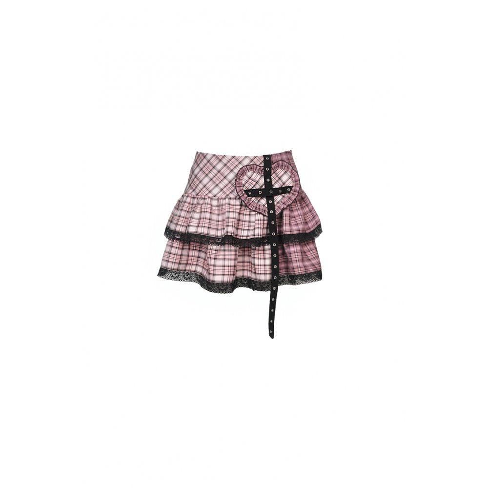Dark In Love: Pink Plaid Heart Mini Skirt