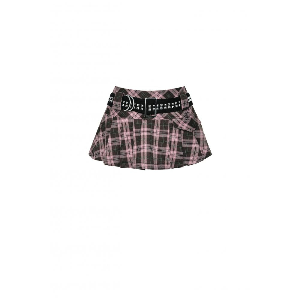 Dark In Love: Pink & Black Plaid Mini Skirt w/Belt
