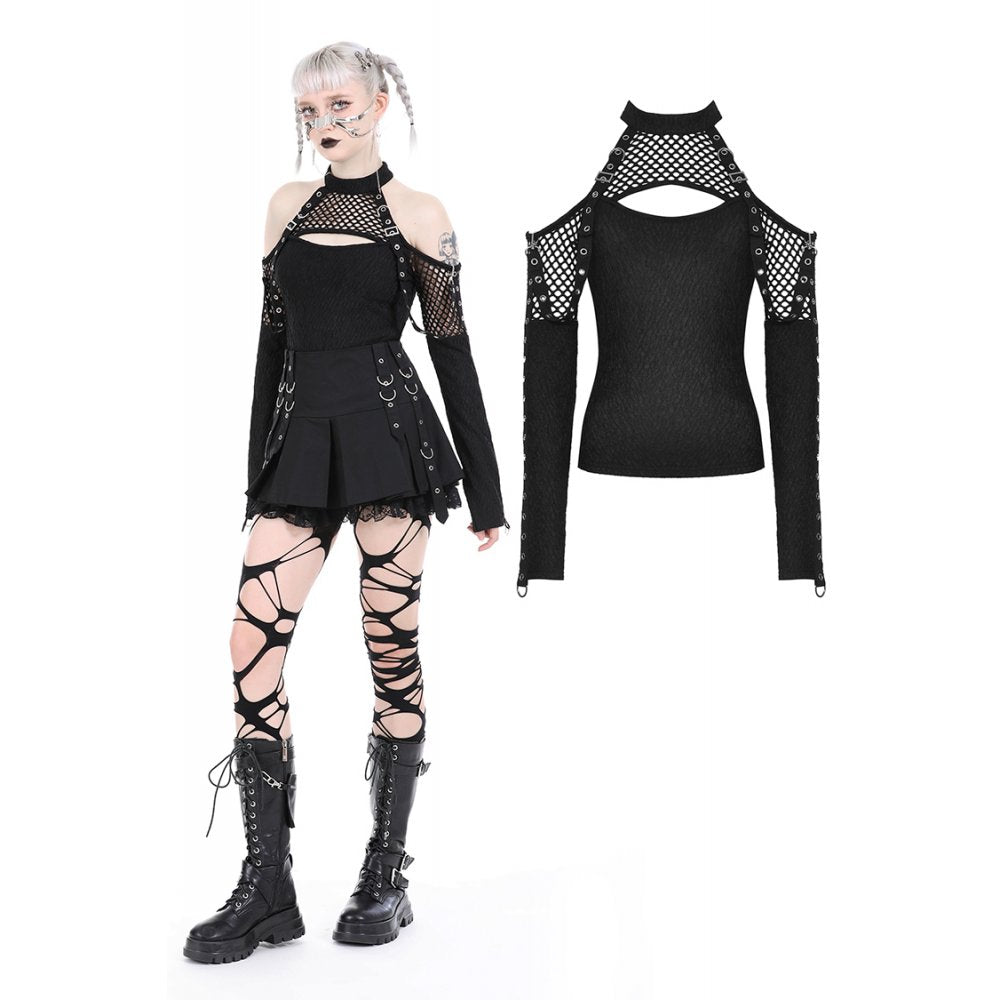 Dark In Love: Raven Net Sleeve Buckle Top