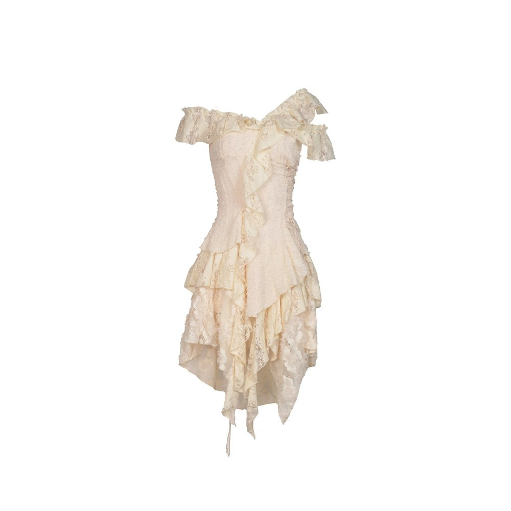 Dark In Love: White Frilly Lace Steampunk Dress