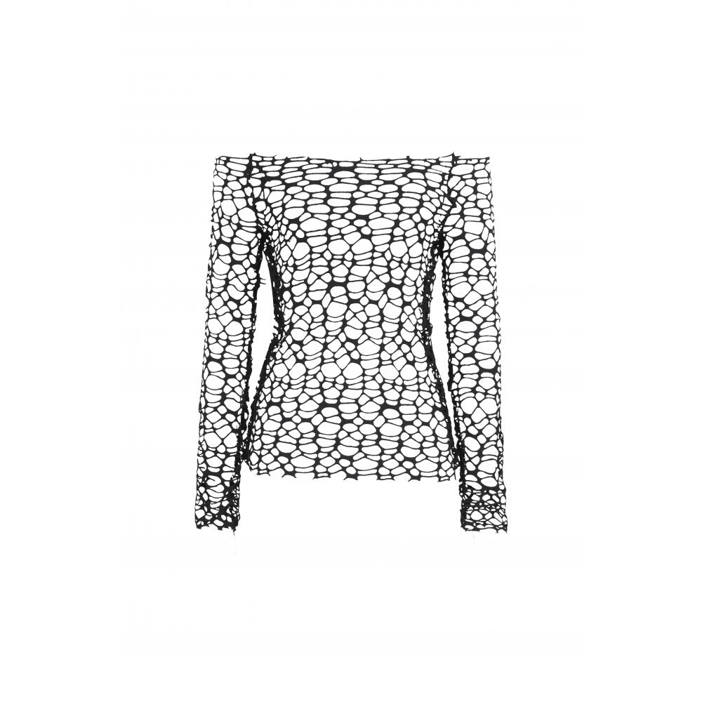 Dark In Love: Black Distressed Mesh L/S Top