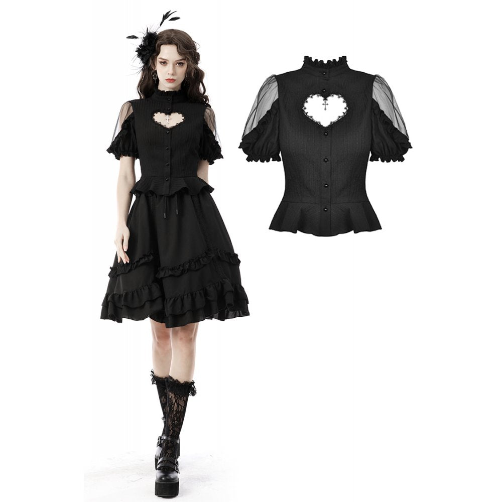 Dark In Love: Queen Of Hearts Tulle Puff Sleeve Top