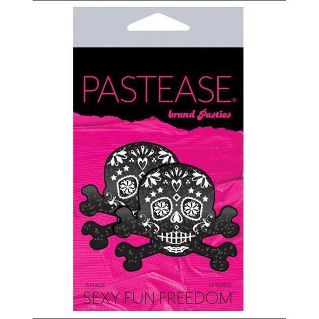 PASTEASE: BLACK GLITTER SKULL STICK ON PASTIES