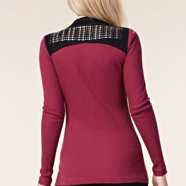 Vocal: Burgundy Studded Collar Zip-Up Longsleeve