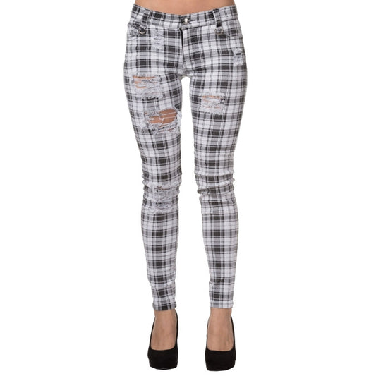 Banned: Blk/ Wht Plaid Distressed Denim