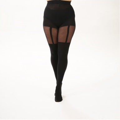 PAMELA MANN: CURVY PLAIN STRIPE SUSPENDER SUPER STRETCH TIGHTS XL