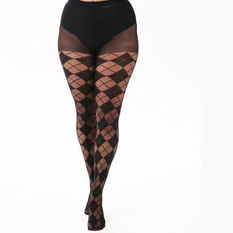 PAMELA MANN: ARGYLE PATTERN SHEER TIGHTS BLACK O/S