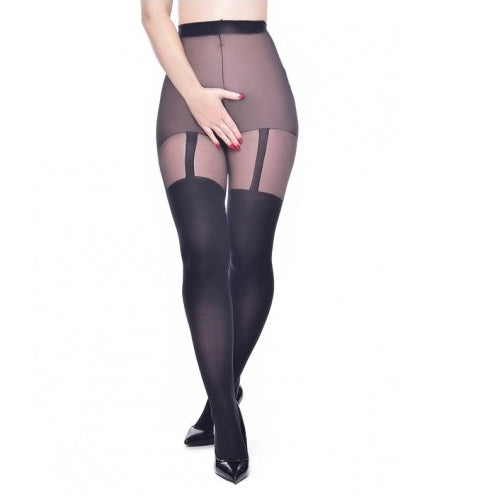 PAMELA MANN: PLAIN STRIPE SUSPENDER CROTCHLESS TIGHTS