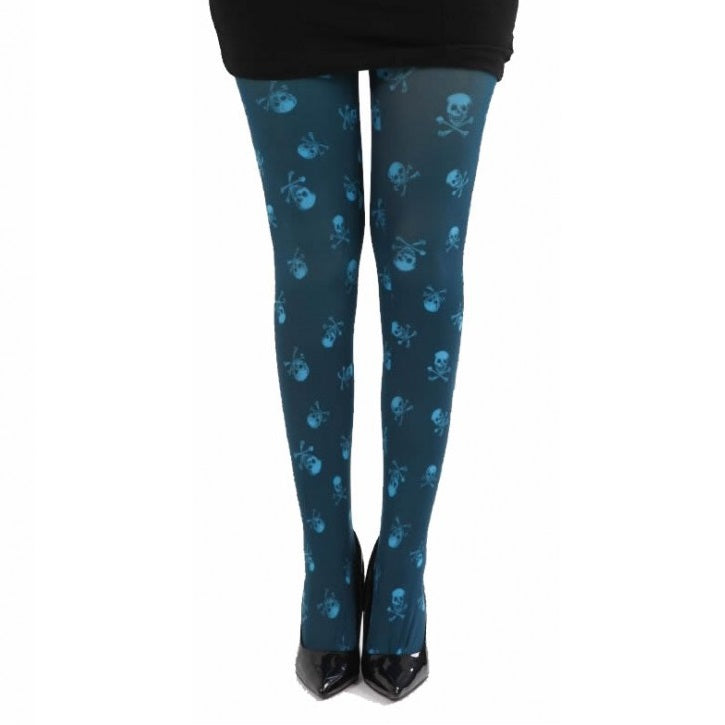 PAMELA MANN: BLUE SKULL PRINTED TIGHTS