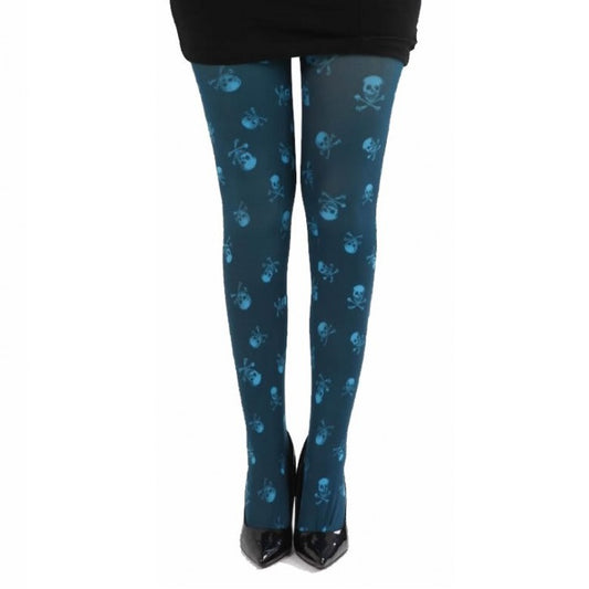PAMELA MANN: BLUE SKULL PRINTED TIGHTS
