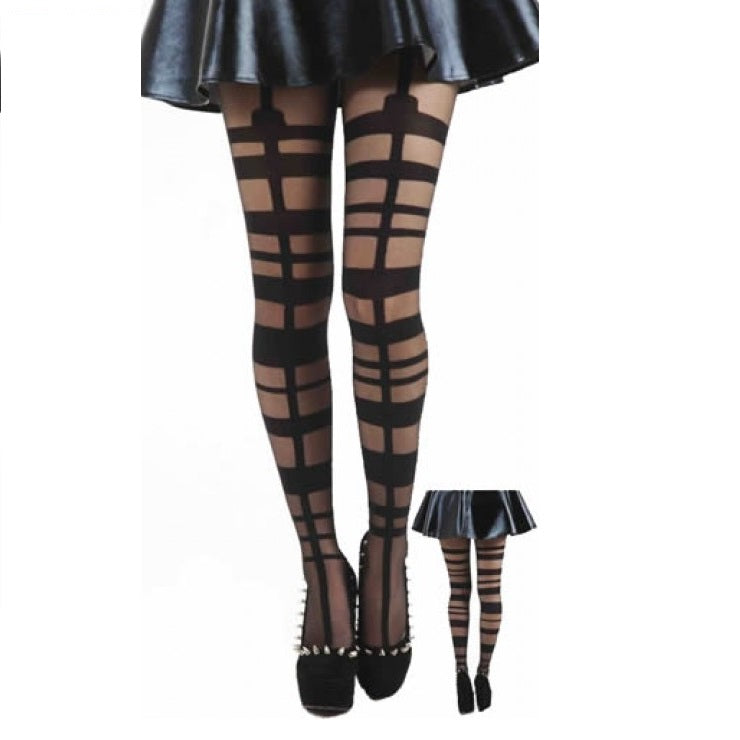 PAMELA MANN: GRID STRAP BUCKLE SUSPENDER TIGHTS
