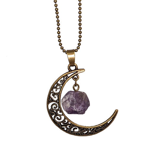 RAIN: RAW AMETHYST CRESCENT MOON PENDANT