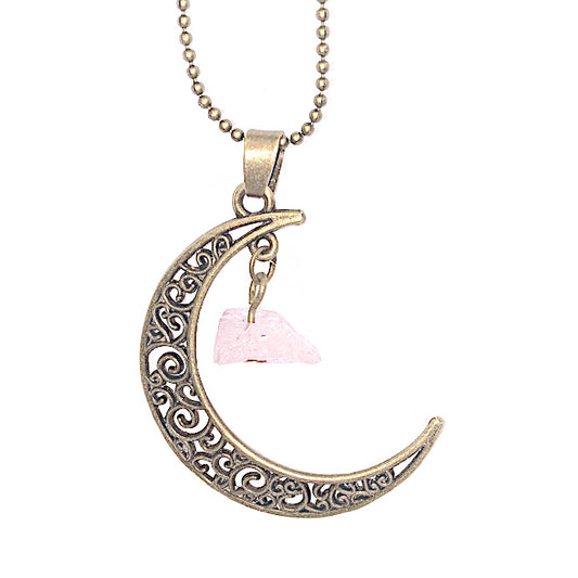 RAIN: RAWS ROSE QUARTZ CRESENT MOON PENDANT