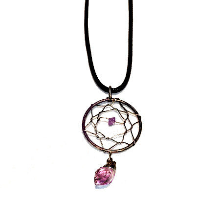 NATURE'S EXPRESSION: AMETHYST METAL DREAMCATCHER NECKLACE