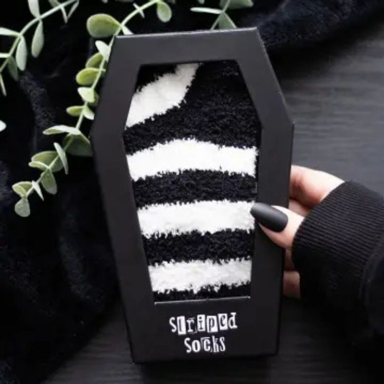 Something Different: Coffin Gift Box w/ Pink & Black Striped Socks