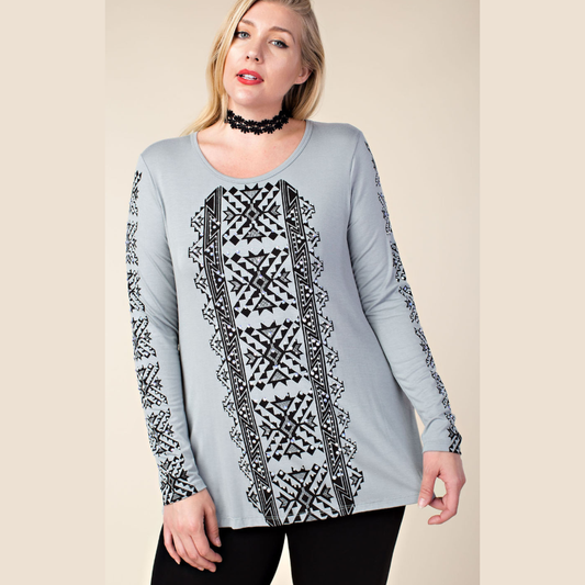 Vocal: Aztec Top In Sage - Plus Size