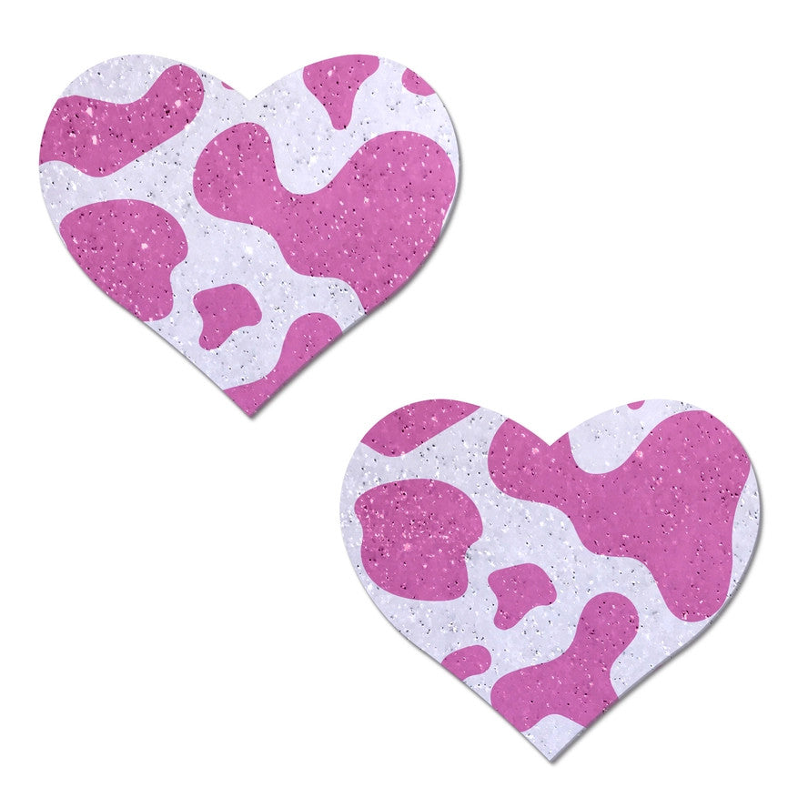 Pastease: Glitter Velvet Pink Cow Print Hearts