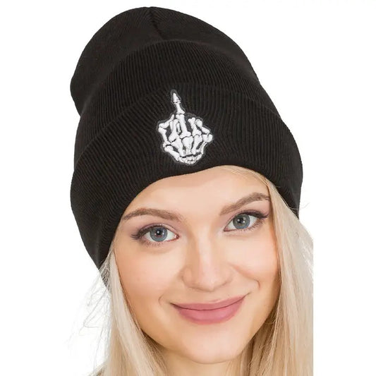 Cap Zone: Middle Finger Up Skeleton Cuffed Beanie