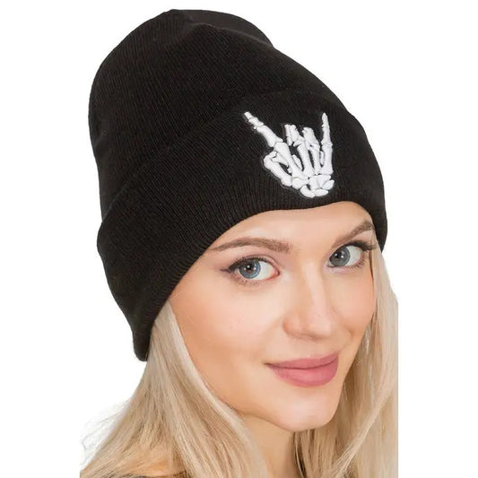 Cap Zone: Rock On Skeleton Hand Beanie
