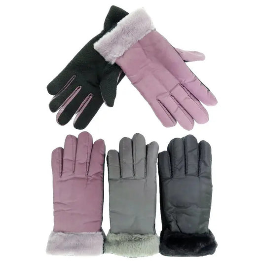 Cap Zone: Faux Fur Cuffed Nylon Winter Gloves