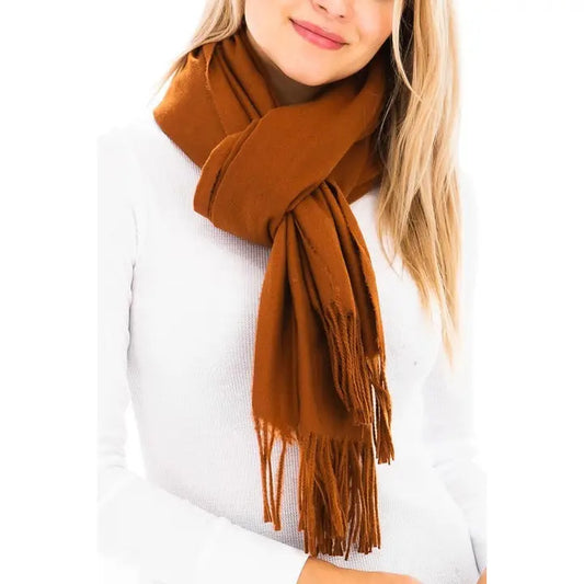 Cap Zone: Solid Color Weaved Fringed Oblong Scarf