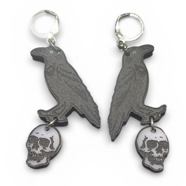 Taco: Raven With Skull Dangle Earrings